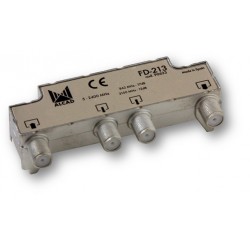 FD-213  Derivador blindado, compensado, conector F, 2 salidas a 17,5 dB (860 MHz), a 12 dB (2150 MHz)