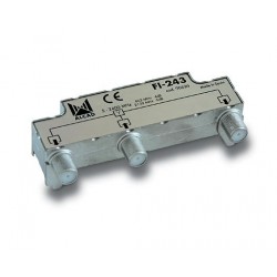 FI-243  Distribuidor 2 salidas, de 4 dB (862 MHz), 5 a 2400 MHz, blindado, con conector F