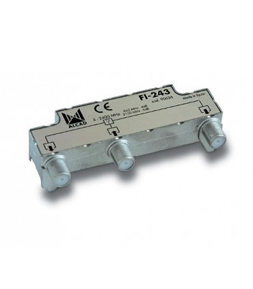 FI-243  Distribuidor 2 salidas, de 4 dB (862 MHz), 5 a 2400 MHz, blindado, con conector F