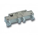 FD-210  Derivador blindado, compensado, conector F, 2 salidas a 13 dB (860 MHz), a 8,5 dB (2150 MHz)