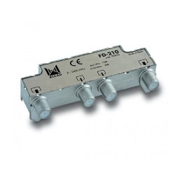 FD-210  Derivador blindado, compensado, conector F, 2 salidas a 13 dB (860 MHz), a 8,5 dB (2150 MHz)
