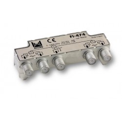 FI-474  Distribuidor blindado, conector F, 4 salidas con P.C. a 11 dB (2150 MHz)