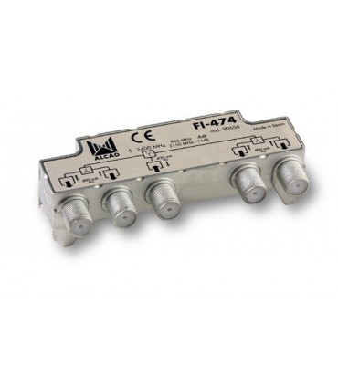 FI-474  Distribuidor blindado, conector F, 4 salidas con P.C. a 11 dB (2150 MHz)