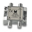  DE-201  Derivador 2 salidas a 13,5 dB, plano, 5 a 2300 MHz, blindado, con conector F