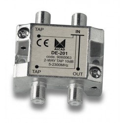  DE-201  Derivador 2 salidas a 13,5 dB, plano, 5 a 2300 MHz, blindado, con conector F