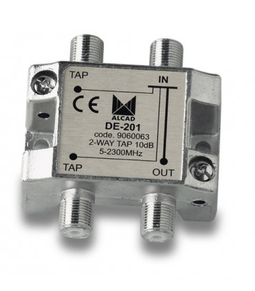  DE-201  Derivador 2 salidas a 13,5 dB, plano, 5 a 2300 MHz, blindado, con conector F