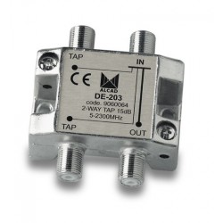 DE-203  Derivador 2 salidas a 16,5 dB, plano, 5 a 2300 MHz, blindado, con conector F