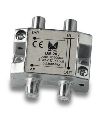 DE-203  Derivador 2 salidas a 16,5 dB, plano, 5 a 2300 MHz, blindado, con conector F