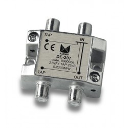  DE-207  Derivador 2 salidas a 27 dB, plano, 5 a 2300 MHz, blindado, con conector F