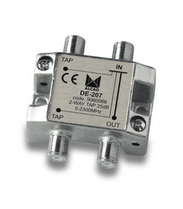  DE-207  Derivador 2 salidas a 27 dB, plano, 5 a 2300 MHz, blindado, con conector F