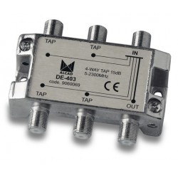 DE-403  Derivador 4 salidas a 17,5 dB, plano, 5 a 2300 MHz, blindado, con conector F
