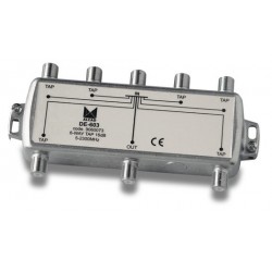 DE-603  Derivador 6 salidas a 21 dB, plano, 5 a 2300 MHz, blindado, con conector F