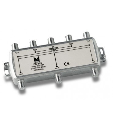 DE-605  Derivador 6 salidas a 24,5 dB, plano, 5 a 2300 MHz, blindado, con conector F