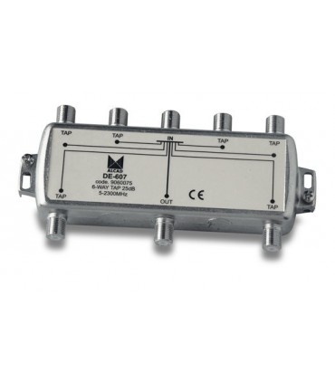 DE-607  Derivador 6 salidas a 27,5 dB, plano, 5 a 2300 MHz, blindado, con conector F