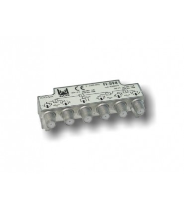 FI-594  Distribuidor 5 salidas, de 10,5 dB (862 MHz), de 15 dB (2150 MHz), 5 a 2400 MHz, con P.C., blindado, con conector F