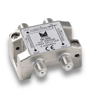 DI-302  Distribuidor blindado, conector F, 3 salidas con P.C. a 9 dB (2150 MHz).