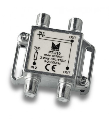 PT-210  Punto de acceso al usuario con distribuidor 2 salidas 5,5 dB (2150 MHz), 5 a 2300 MHz, blindado, con conector F