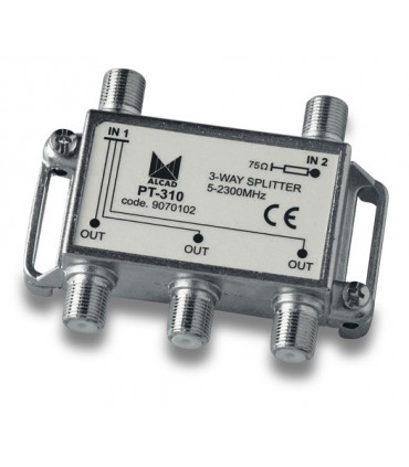 PT-310  Punto de acceso al usuario con distribuidor 3 salidas 10 dB (2150 MHz), 5 a 2300 MHz, blindado, con conector F