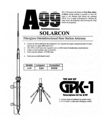A-99 - Antena base vertical CB de 26-31 MHz., fibra de vidrio